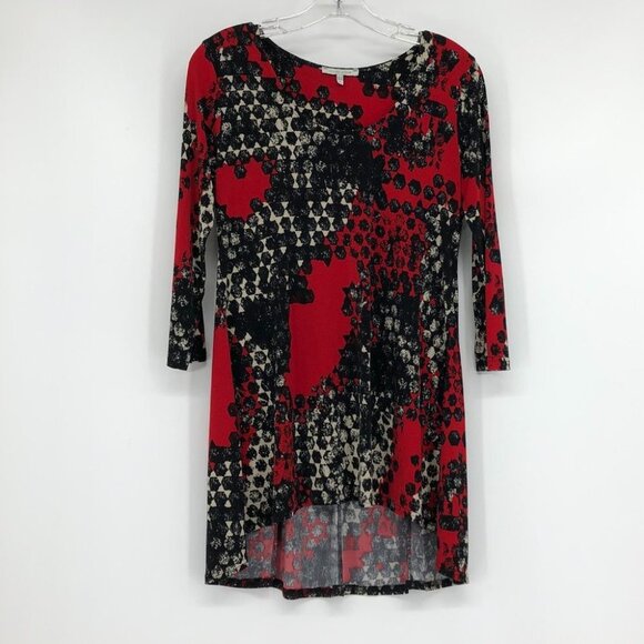 Vivian Wong Red Black abstract tunic flowy 3/4 sleeve blouse Small - Picture 12 of 12